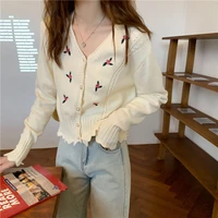 small fresh and sweet knitwear autumn and winter womens 2021 new embroidered cardigan long sleeve jacket base joker sweater