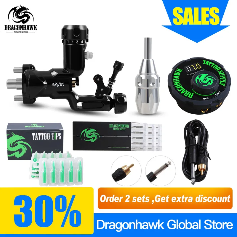 Black Kit Профессиональный ротационный набор для татуировки, Ворон, шейдерный лайнер, смешанный размер, набор игл, тату-пистолеты, принадлежности для тату-художника - Цвет: Black Kit