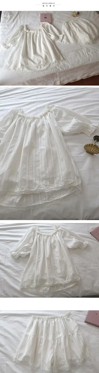 Комплект пижамный Женский хлопковый кружевной с оборками и шортами пижама