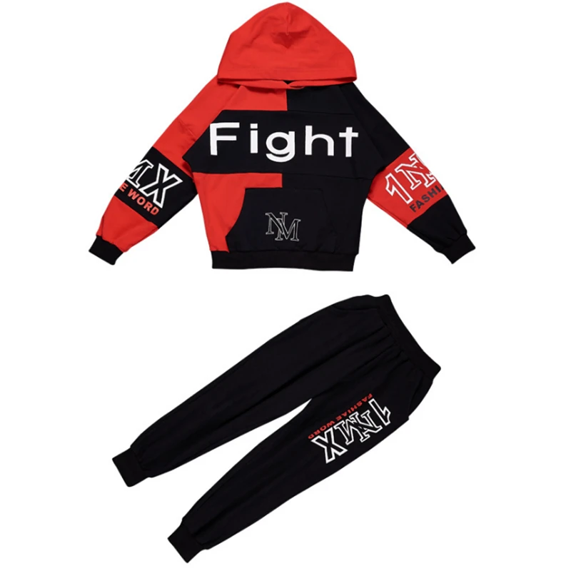 Fall Hip Hop Costume Children's Clothing Set Outfit Boys Long Sleeve Sports Suit Kids Hoodies+ Pants 2 Pcs Set Tracksuit