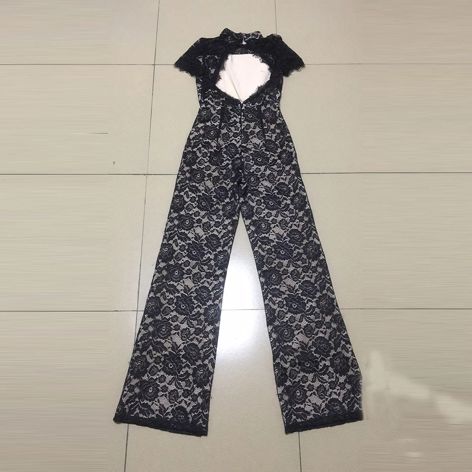 Женский Облегающий комбинезон черный с коротким рукавом и открытой спиной