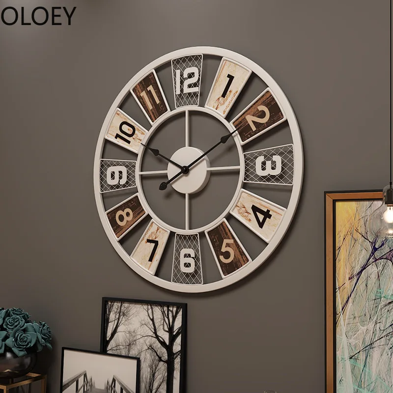 Grid Vintage Wall Clock 3d Modern Living Room Quartz Metal Clocks Decorations Farmhouse Decor Shabby Chic | Дом и сад