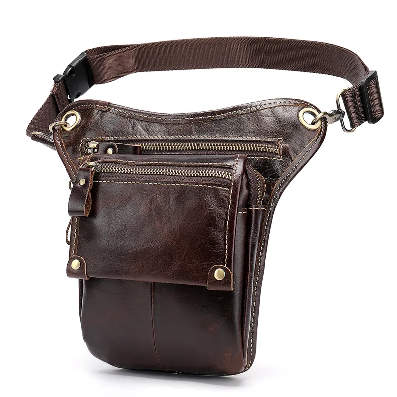 Men's First layer cowhide exercise waist bag  Retro leather bicycle motorcycle bag  European and American styler man belt pouch