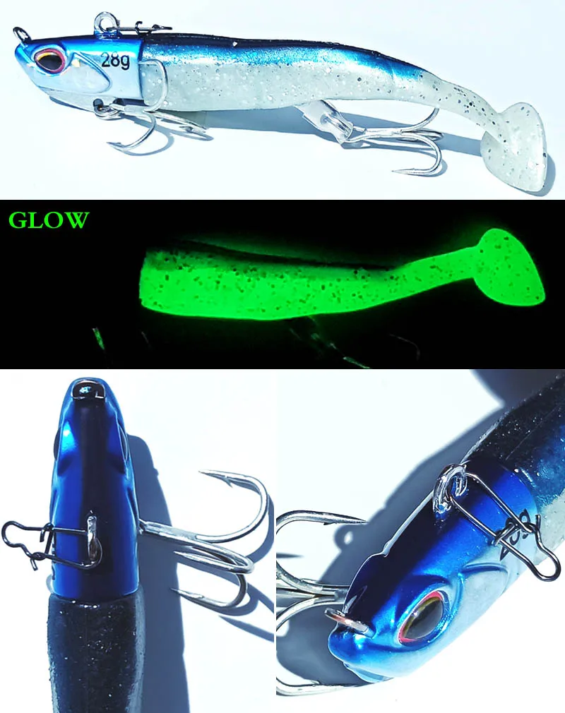 1pc 23g/28g Lumious/Glow Sea bullet bass Snapper fishing lure jig head soft boby jigging | Спорт и развлечения