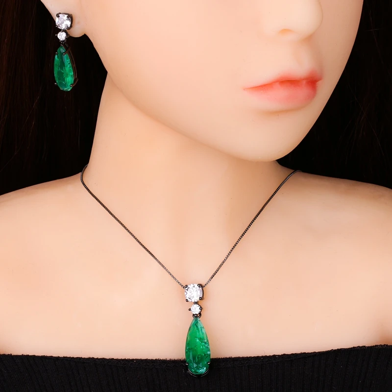 Женский комплект ювелирных изделий Newranos Fusion Stone голубой с подвеской в виде капли