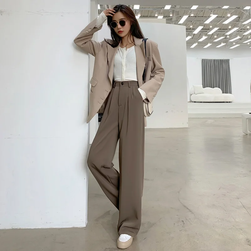 

Professional Suit Pants Women's Spring and Autumn 2021 New Draping Long Pants Straight Loose Slimming Casual High Waist Wide Leg