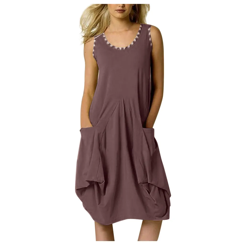 

HerDress Women's Clothing Appliques Woman Dress Polyester Sleeveless Knee Length Solid Casual Daily Woman Dress Summer Dress