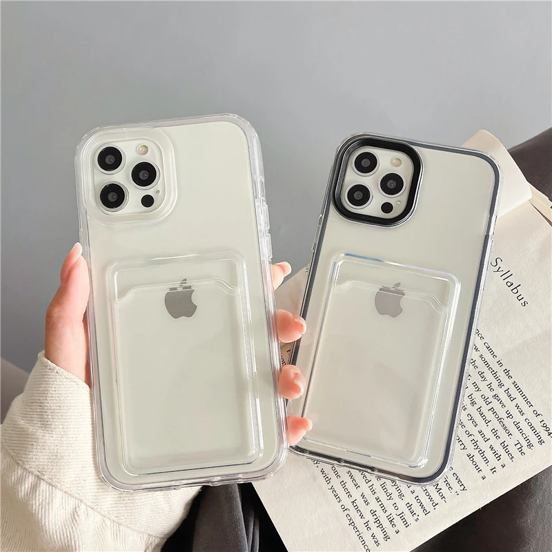 Прозрачный противоударный чехол для телефона с отделением карт iPhone 13 11 12 Pro Max XR X XS
