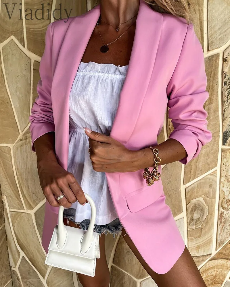 

Women Long Sleeve Pocket Design Solid Color Casual Blazer Coat