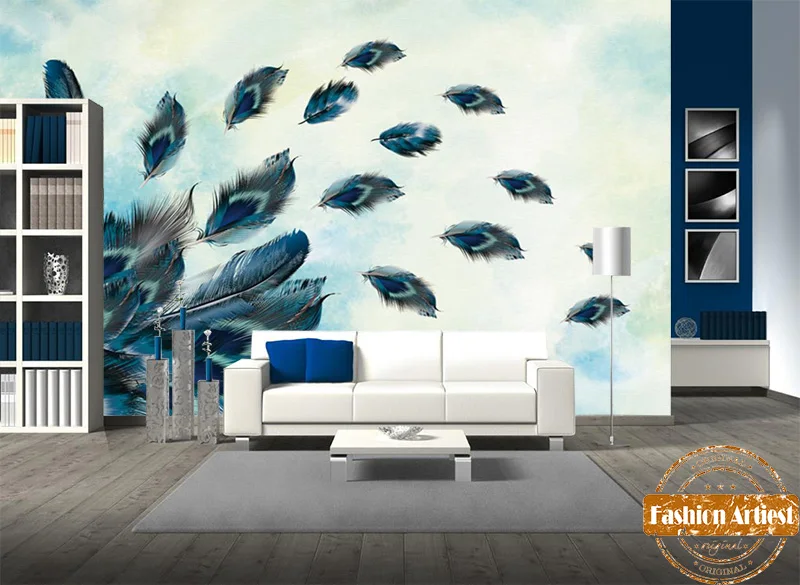 1 шт. Павлин обои с перьями Мода птичье перо летающие настенные наклейки