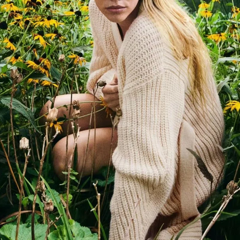 

Женский вязаный кардиган MESTTRAF, однотонный винтажный свитер с V-образным вырезом и длинным рукавом, свободная верхняя одежда, 2021