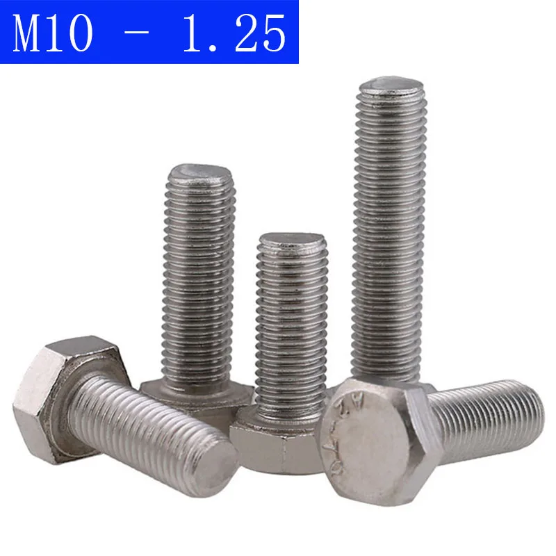 

M10 - 1.25 ( 10mm ) Fine Thread 304 Stainless Steel Hex Cap Bolt / Screw DIN 933 Tap A2 - 70