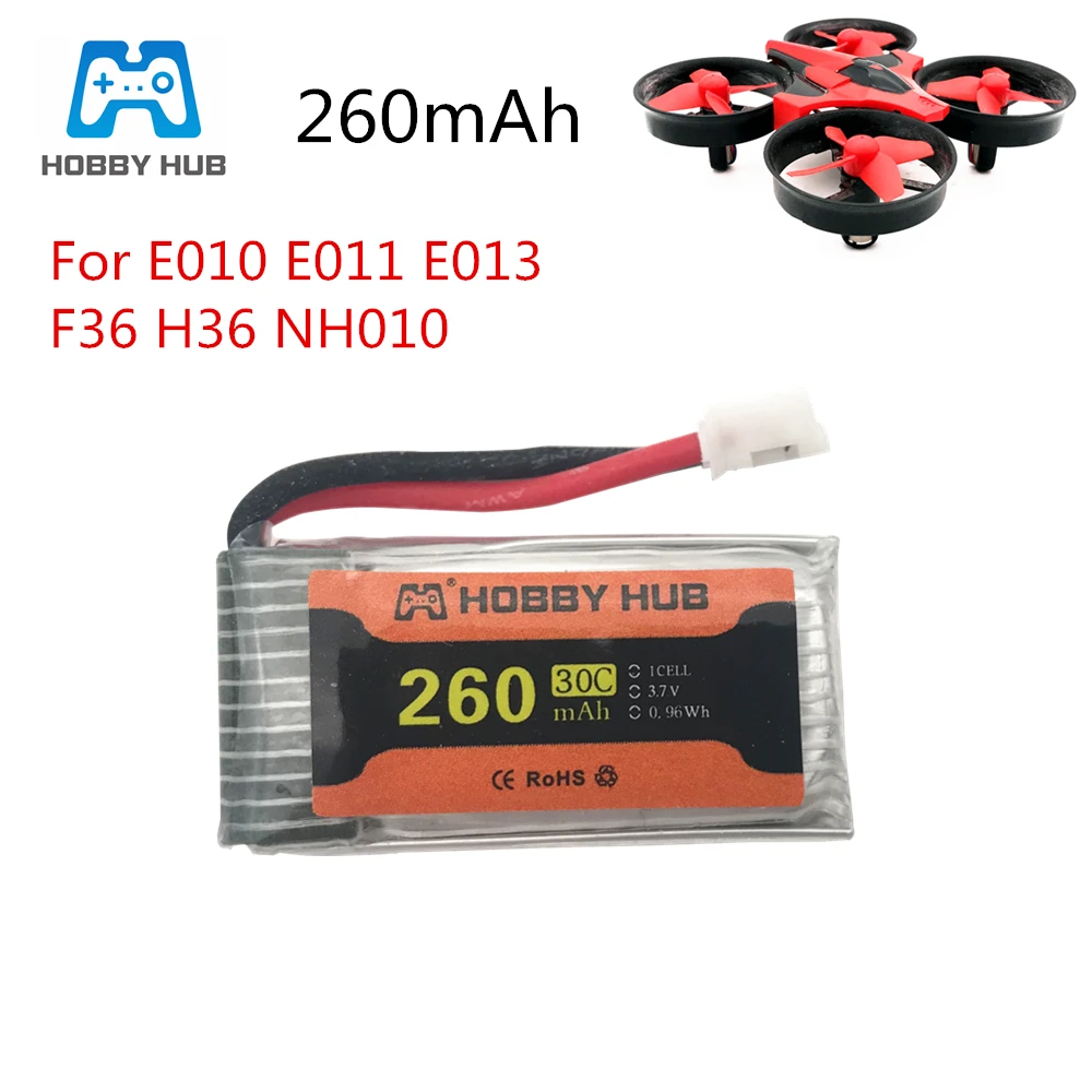 Обновленная батарея Hobby Hub 3,7 в 260 мАч для JJRC H36 E010 E010C E011 E012 E013 F36 NH010, литий-полимерный аккумулятор