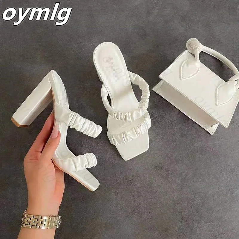 

2020 Women Pumps Fashion Weave Slippers Ankle Strap Sandals Female Shoes Woman Thin High Heels Open Toe Lady Ladies Mules Shoes