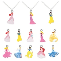 disney princesses pendant necklace epoxy cartoon anime ariel little mermaid princess pattern resin creative design jewelry fgz01