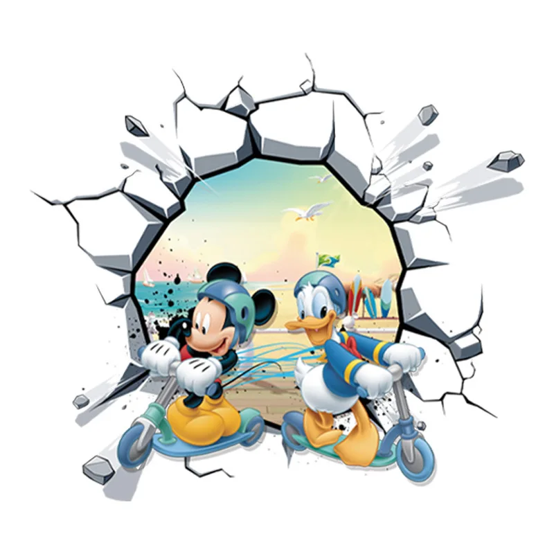 3D сломанный мультфильм Дисней Микки Минни Наклейка на стену для детской комнаты спальни ПВХ украшение фильм постер дверь наклейка подарки