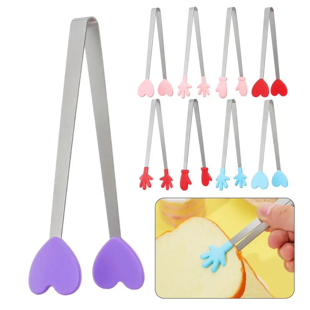 

Creative Heart Palm Shape Stainless Steel Mini Snack Food Tongs Non-slip Handles BBQ Bread Ice Cube Clip Home Kitchen Accessory
