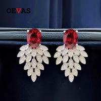 oevas 100 sterling silver 79mm ruby gemstone stud earrings for women sparkling wedding party fine jewelry wholesale gift