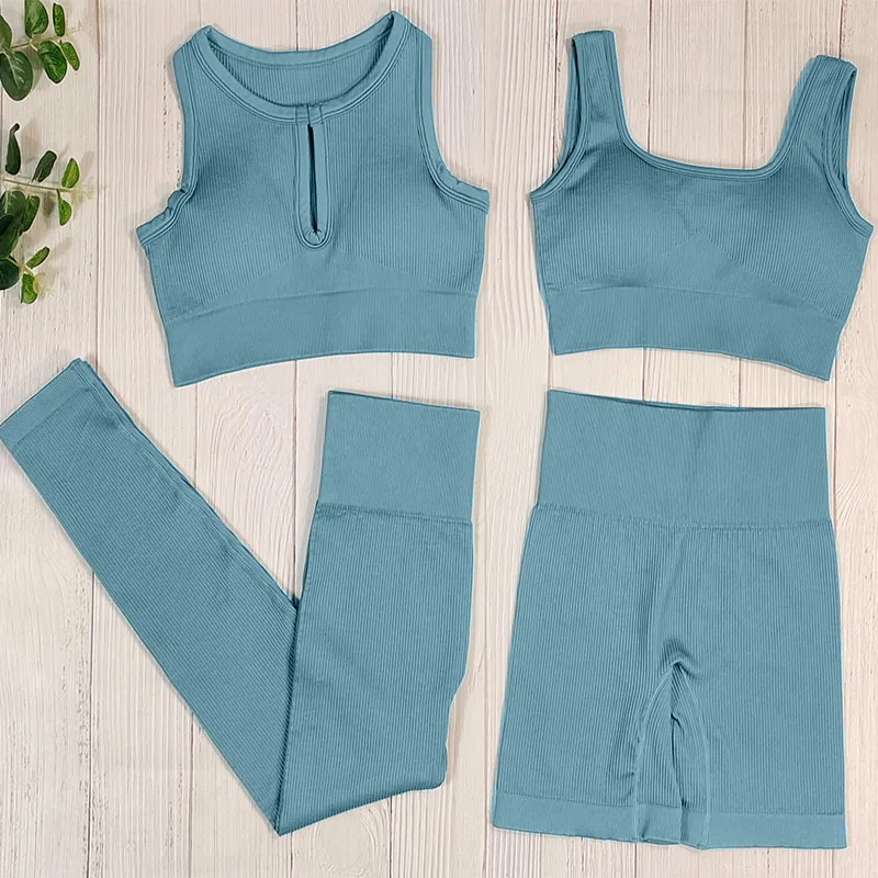 

Seamless Sport Set Women Ribbed Yoga Clothing Fitness Suit Sexy Sports Wear Outfit Shorts Workout Clothes Run Sportswear Gym Set