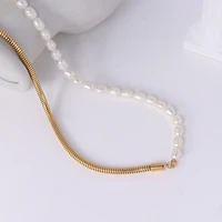 bohemia 2021 hot freshwater pearl necklace plated 18k gold titanium steel snake chain choker necklace for women girls gift