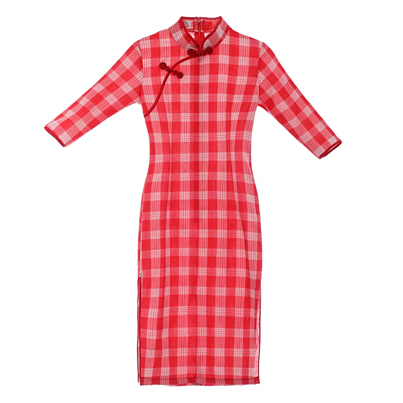 

Parent-child wear mother and women's dress 2021 girls period spring long cheongsam and autumn plaid Chinese style
