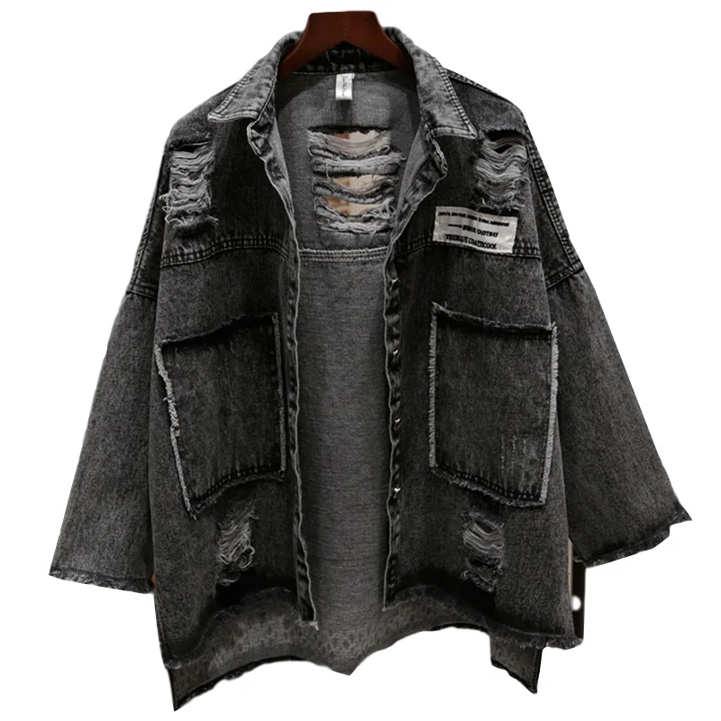 Куртка женская джинсовая короткая свободного покроя корейский стиль черная