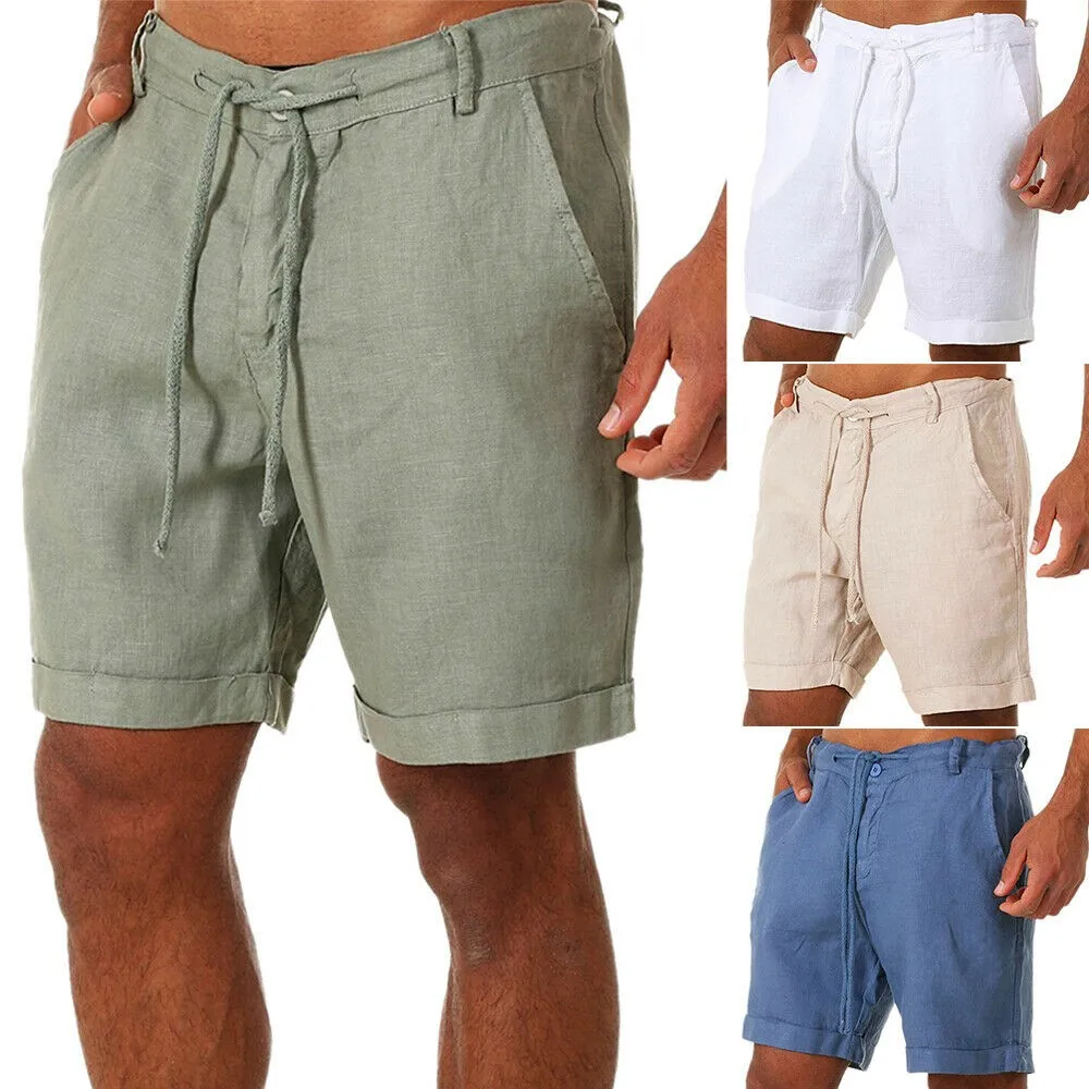 

2021 Men Shorts Linen-Look Gym Sports Trunks Soccer Tennis Training Workout Bermuda Beach Casual Pants Jogging Fitness Clothing