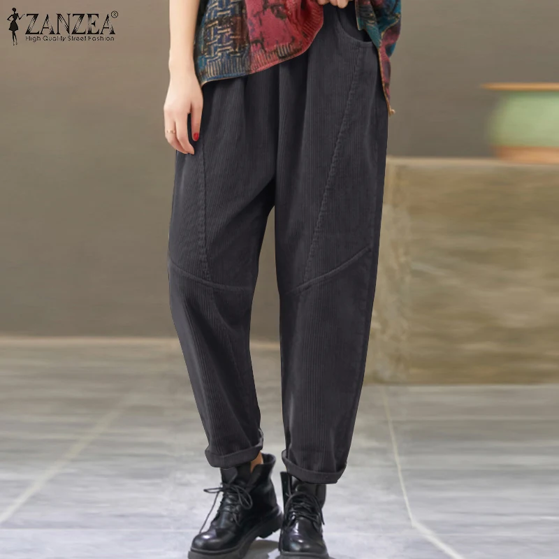 

2022 ZANZEA Autumn Women Vintage Corduroy Harem Pants Loose Turnip Palazzo Solid Retro High Waist Trousers Casual Long Pantalon