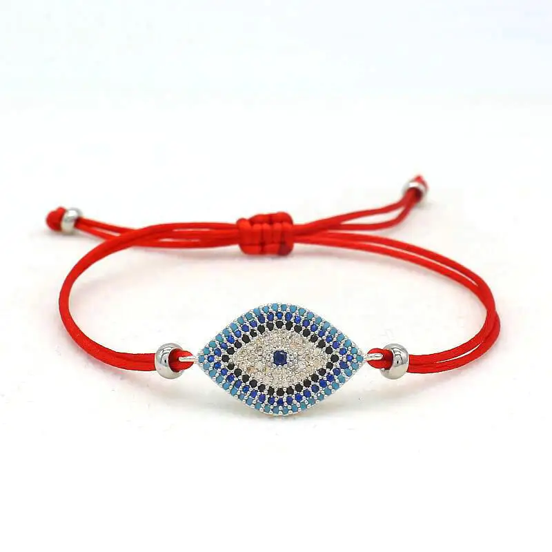Женский браслет с микрозакрепкой циркониевые синие глаза на удачу Красная Нить