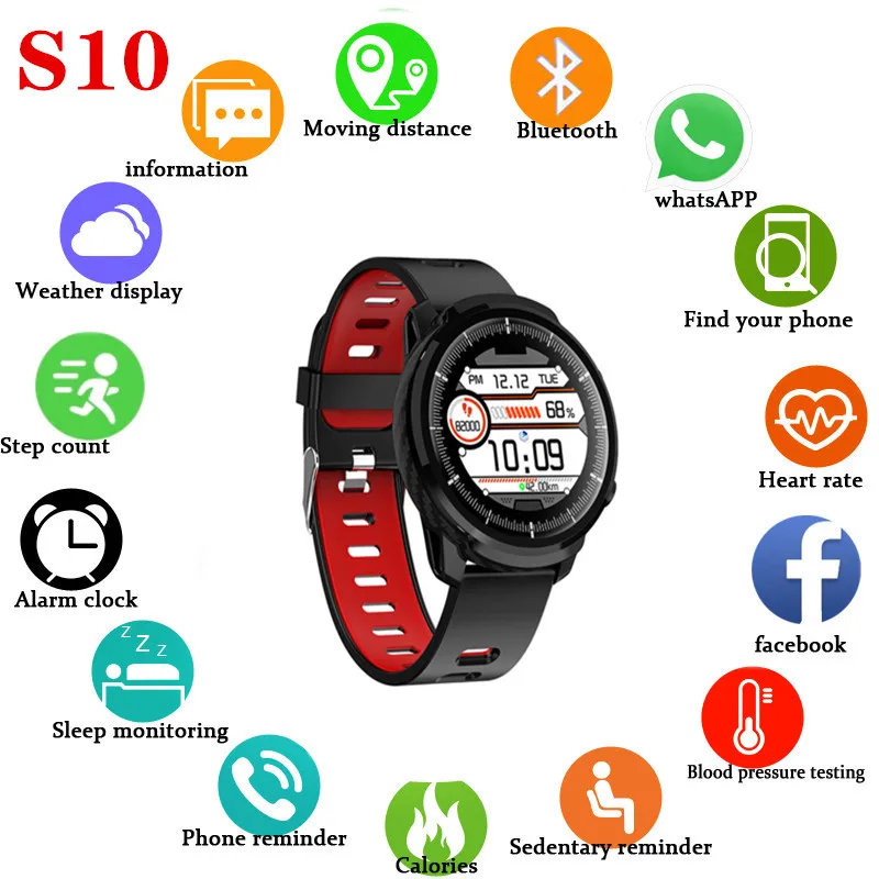 S10 Touch модные спортивные Смарт часы для мужчин и женщин монитор сердечного ритма