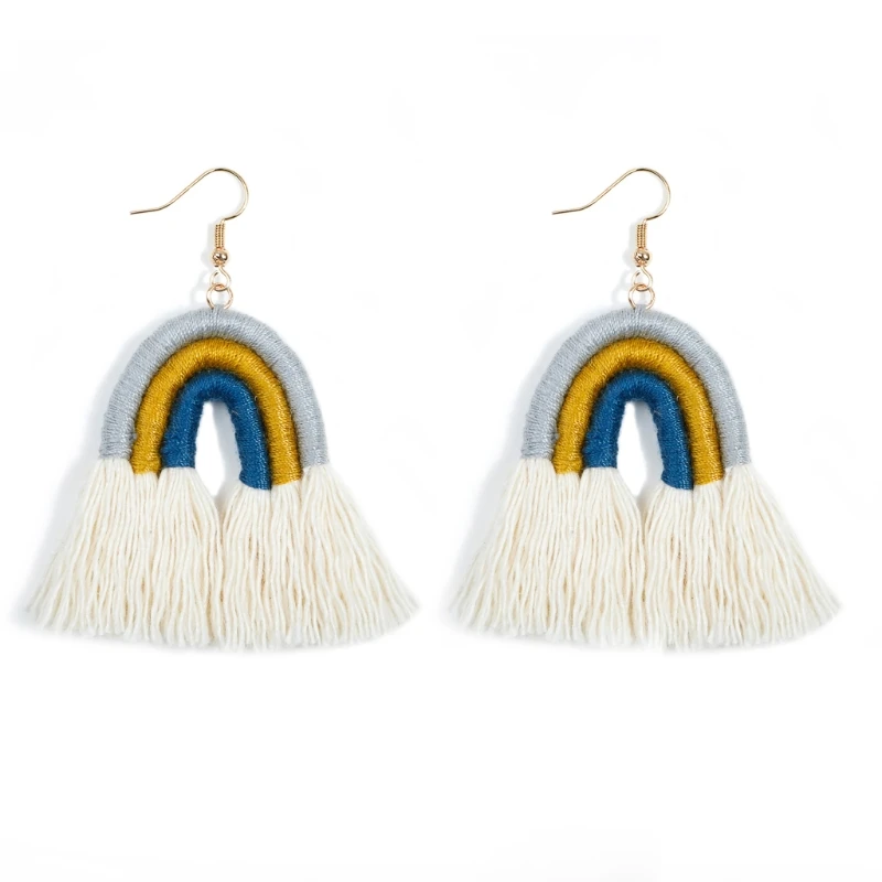 

Rainbow Dangle Drop Earring Handmade Women Cotton Thread Braided Boho Earrings 6XDA