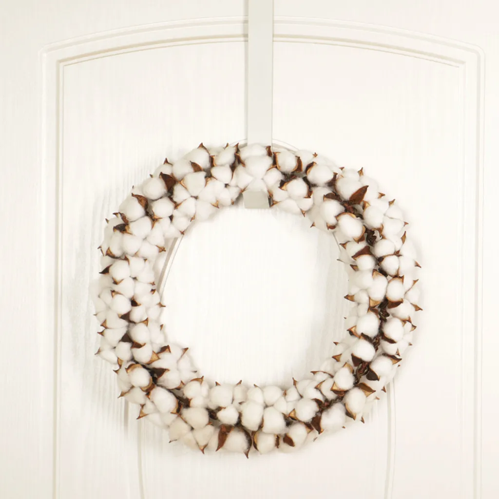 Adjustable Natural White Cotton Stems Wreath Artificial Flower And Plants For Front Door Wall Wedding Decor | Дом и сад
