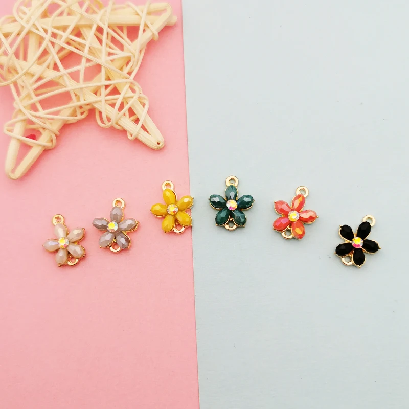 

10pcs Colorful Crystal Beads Flower Connectors Charms Gold Tone Metal Finding Jewelry DIY Pendant Earring Bracelet Material Gift