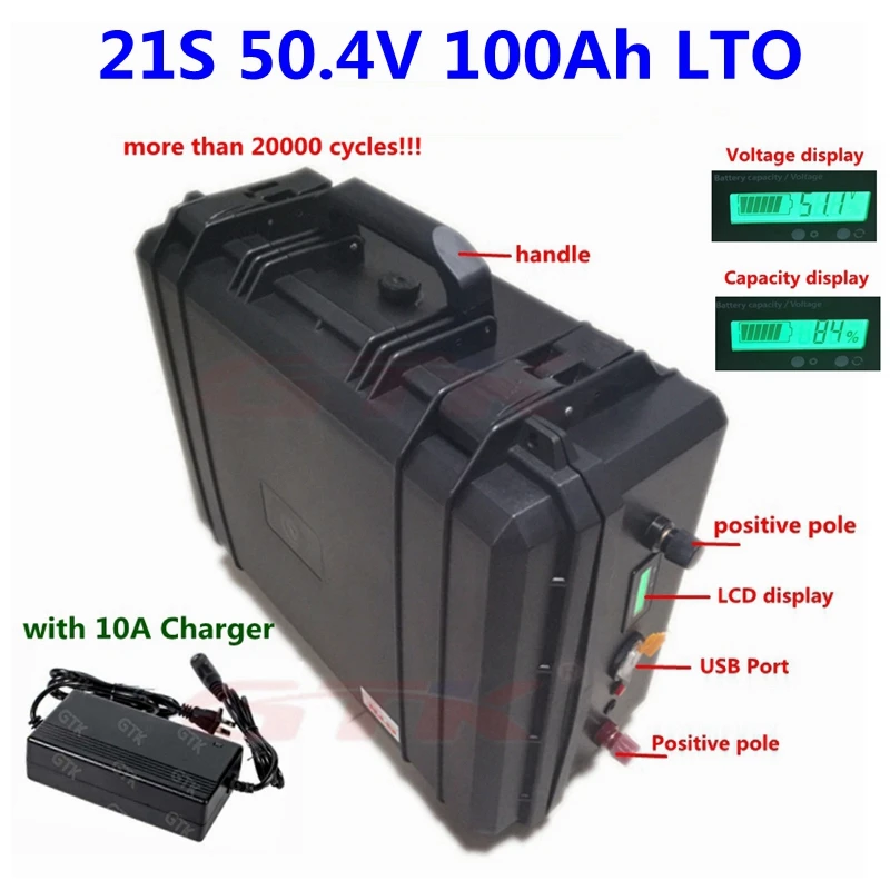 GTK 20000 cycles LTO 21S 50,4 V 100Ah литиевый титановый аккумулятор 2,4 V с BMS для хранения энергии солнечной системы+ 10А зарядное устройство