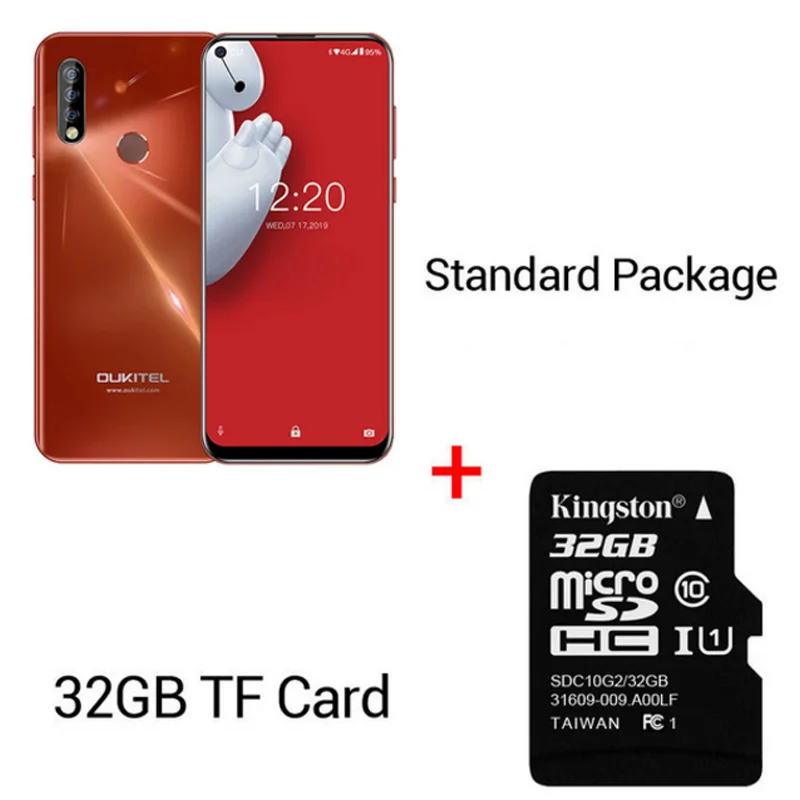 Мобильный телефон OUKITEL C17 Pro 6,3" 19:9 Android 9,0, Восьмиядерный процессор MT6763, 4 Гб ОЗУ, 64 Гб ПЗУ, отпечаток пальца, 3900 мА/ч, тройная камера Sma - Цвет: Red N 32GB Card