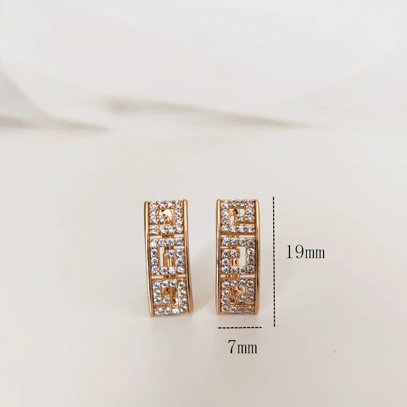 Earrings color 585 rose gold zircon inlaid wedding jewelry anniversary gift fashion exquisite shiny classic small earrings | Украшения и