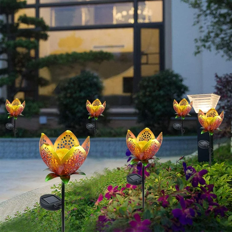 

Solar Powered Flower Shape Light Iron Atmosphere Night Lamp for Patio Garden