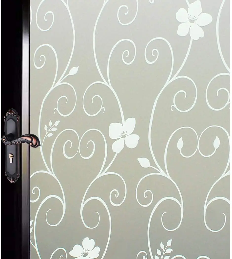 

White Flower Privacy Window Film Frosted Glass Film Self-adhesive Window Sticker Glue Anti-UV Window Clings for Bathroom
