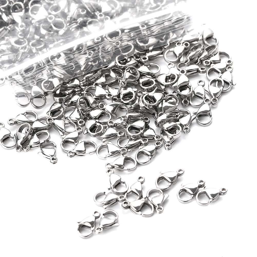 

50PCS Stainless Steel 10/11/12/13/15mm Lobster Clasps Hooks Connector for DIY Bracelet Necklace Jewelry Findings Making Supplies