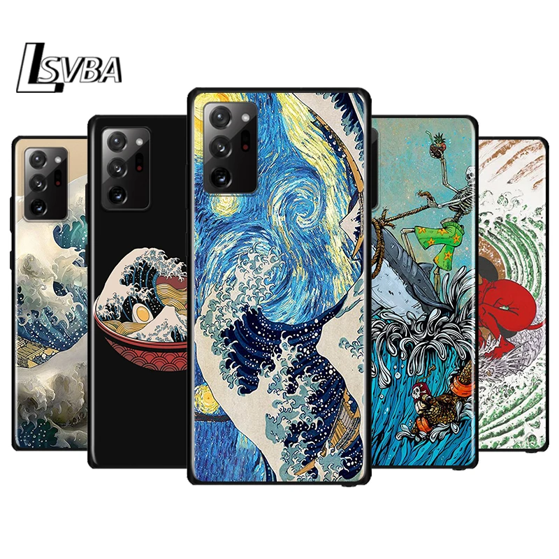Большой Волнистый чехол Kanagawa для Samsung Galaxy Note 20 Ultra 10 9 8 Pro S10E S10 5G S9 S8 S7 Plus Черный