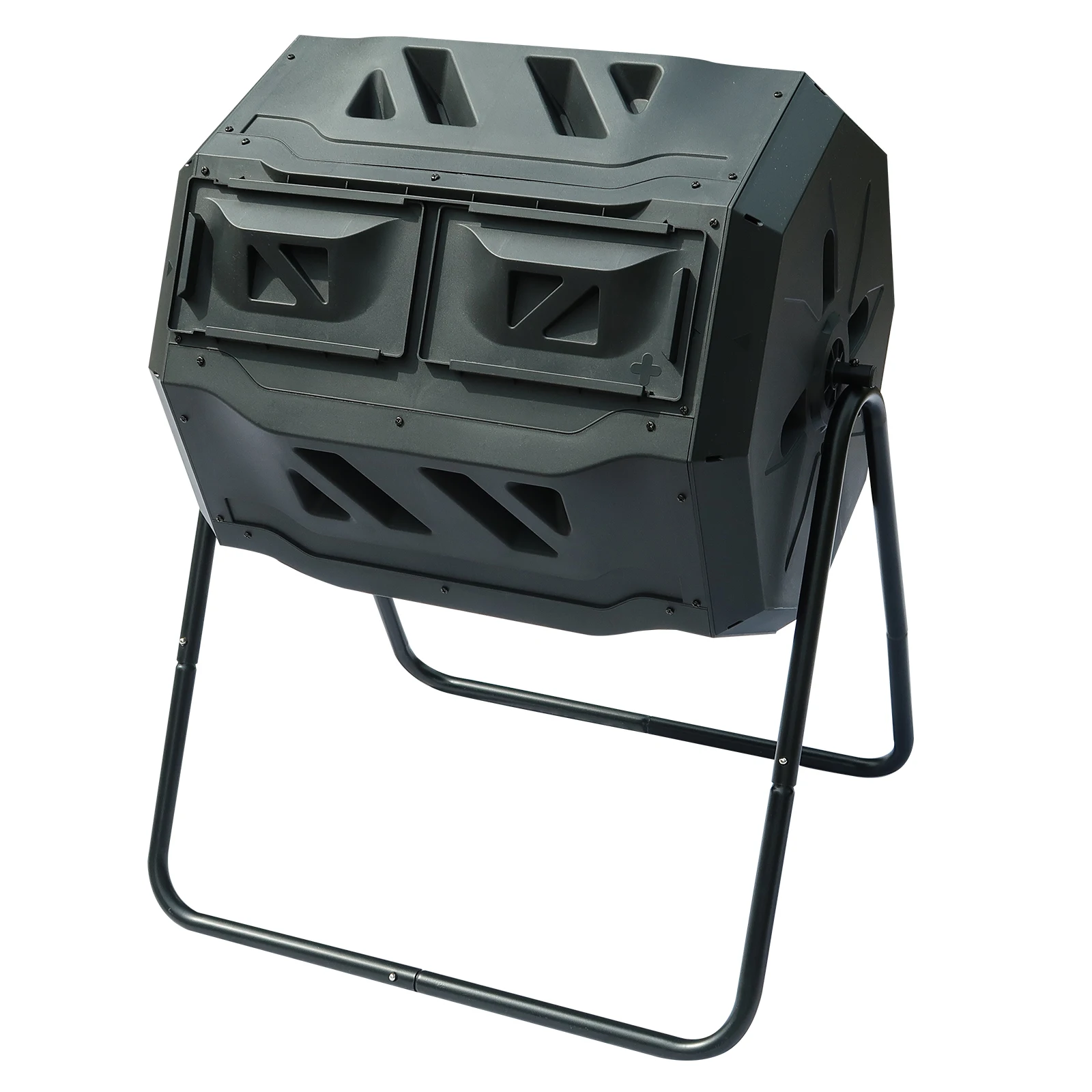 Vaso de abono para jard&iacute;n, capacidad de 42 galones, 2 c&aacute;maras, doble rotaci&oacute;n, para patio exterior, con puerta corredera y acero s&oacute;lido-0