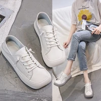 2021 low platform women shoes female pu leather square toe walking sneakers loafers white flat slip on vulcanize casual shoes