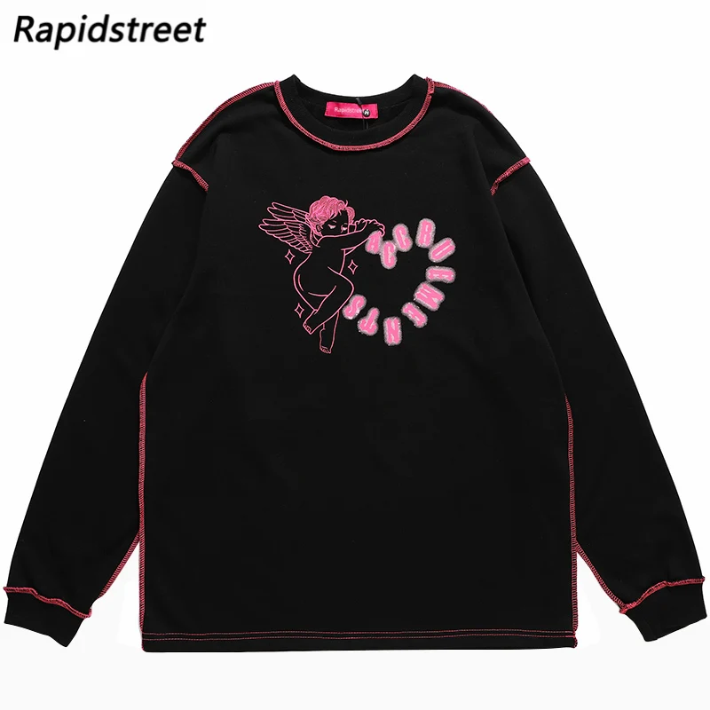 

Свитшот оверсайз, пуловер в стиле хип-хоп, пуловер с надписью ангела, уличная одежда, хлопковый Свободный свитшот в стиле Харадзюку, Мужская ...