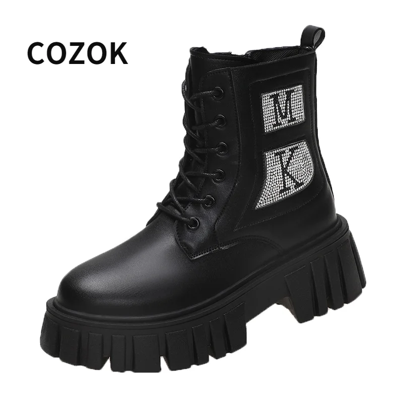 

COZOK 2021 Women White Ankle Boots Motorcycle Boots Female Autumn Winter Shoes Woman Punk Motorcycle Boots Spring Winter