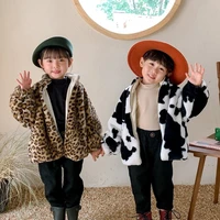 new baby girl boy winter jacket thick lamb wool infant toddler child cow pattern coat baby leopard outwear cotton clothesey10111