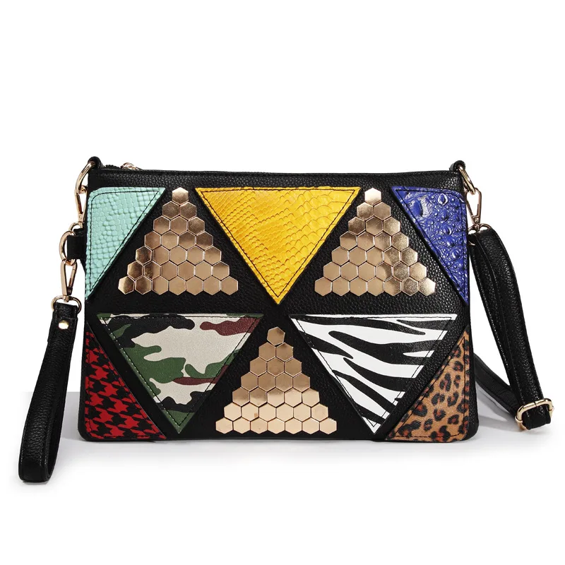 Женская Лоскутная сумка мессенджер с заклепками маленькая дизайнерская через
