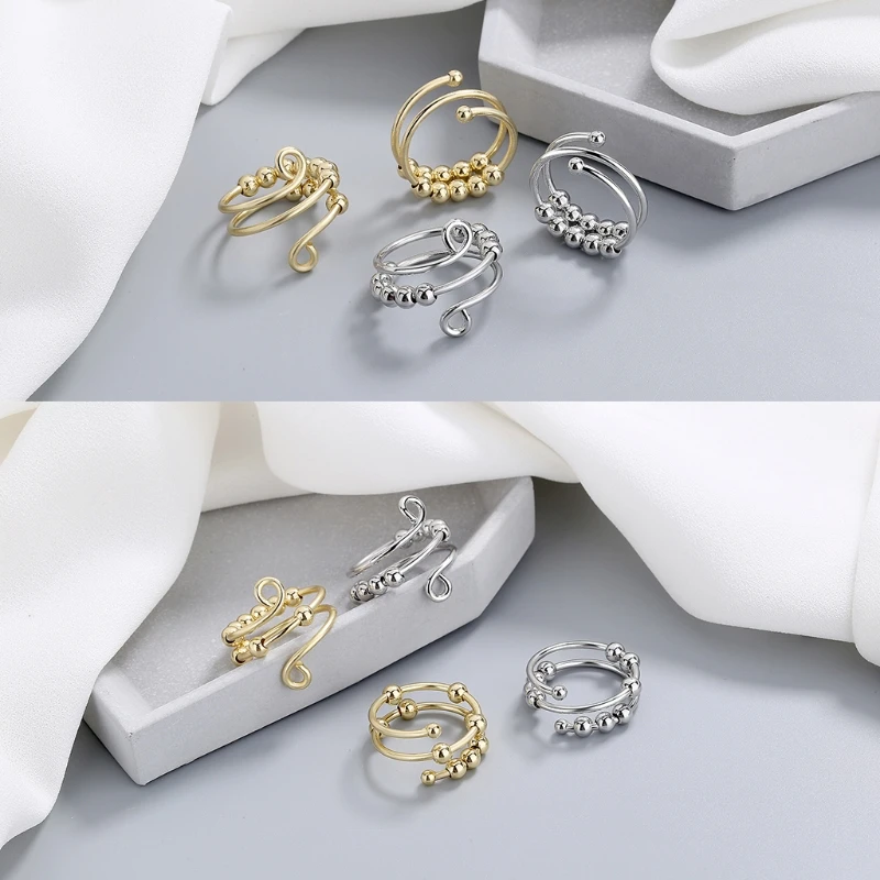 Anxiety Worry Ring with Beads Spinning Rings for Adjustable Band Statement Women Mens | Украшения и аксессуары