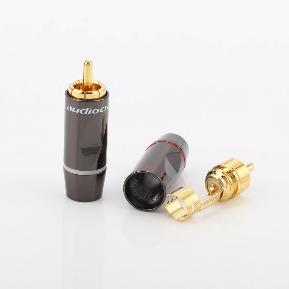 

8pcs Audiocrast R003 24k Solder Gold plated RCA Connectors Gold Plated RCA Plug Audio Male Connector Cables