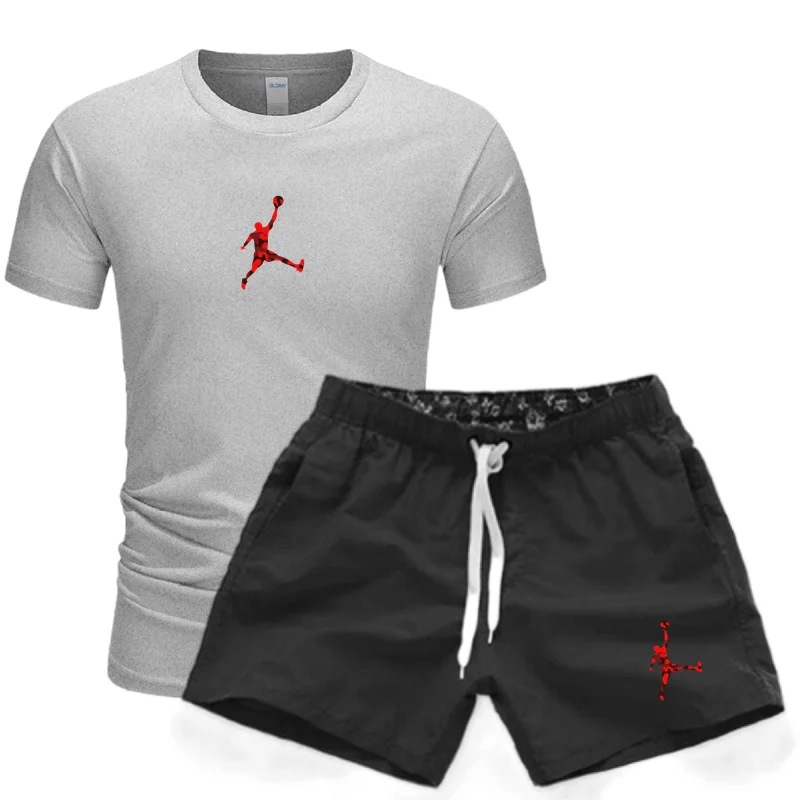 

21 Hot Men's Sports Suit 100% Cotton T-shirt Oversized T-shirt Undershirt + Pants Sports Pants Beach Pants 2-piece Men's Suit