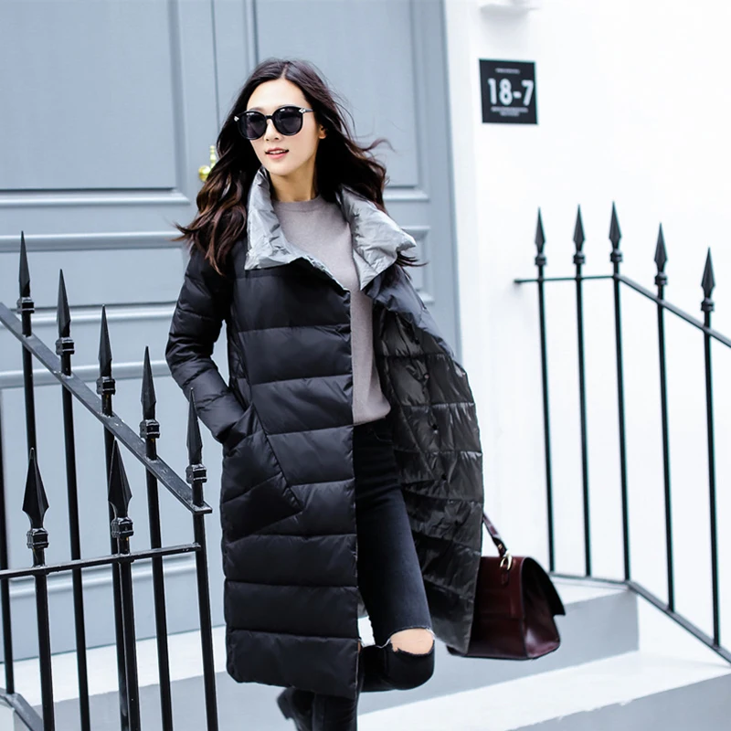 YU I H Store Double Sided Down Jacket Coat Female Winter Turtleneck White Duck Down Double Breasted Warm Parkas Snow Outwear